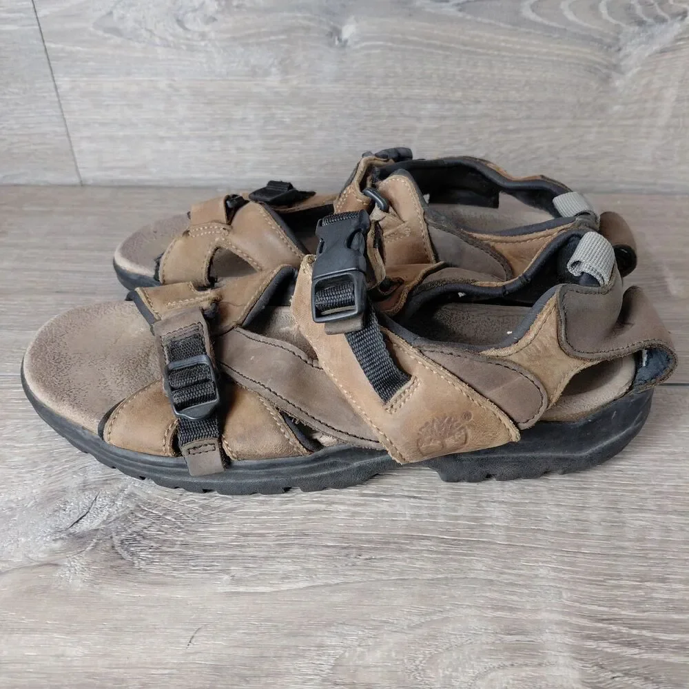 Timberland Sandals Mens 9 Brown Leather Trailway Outdoor Hiking Sport Beach Shoe